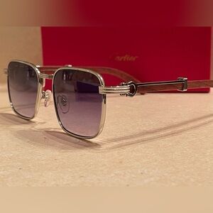 Cartier Silver Frame Sunglasses with Dark Lenses